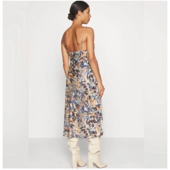 Abercrombie & Fitch Satin Slip Midi Dress Marble Print Multicolor Sz Large - Picture 2 of 11